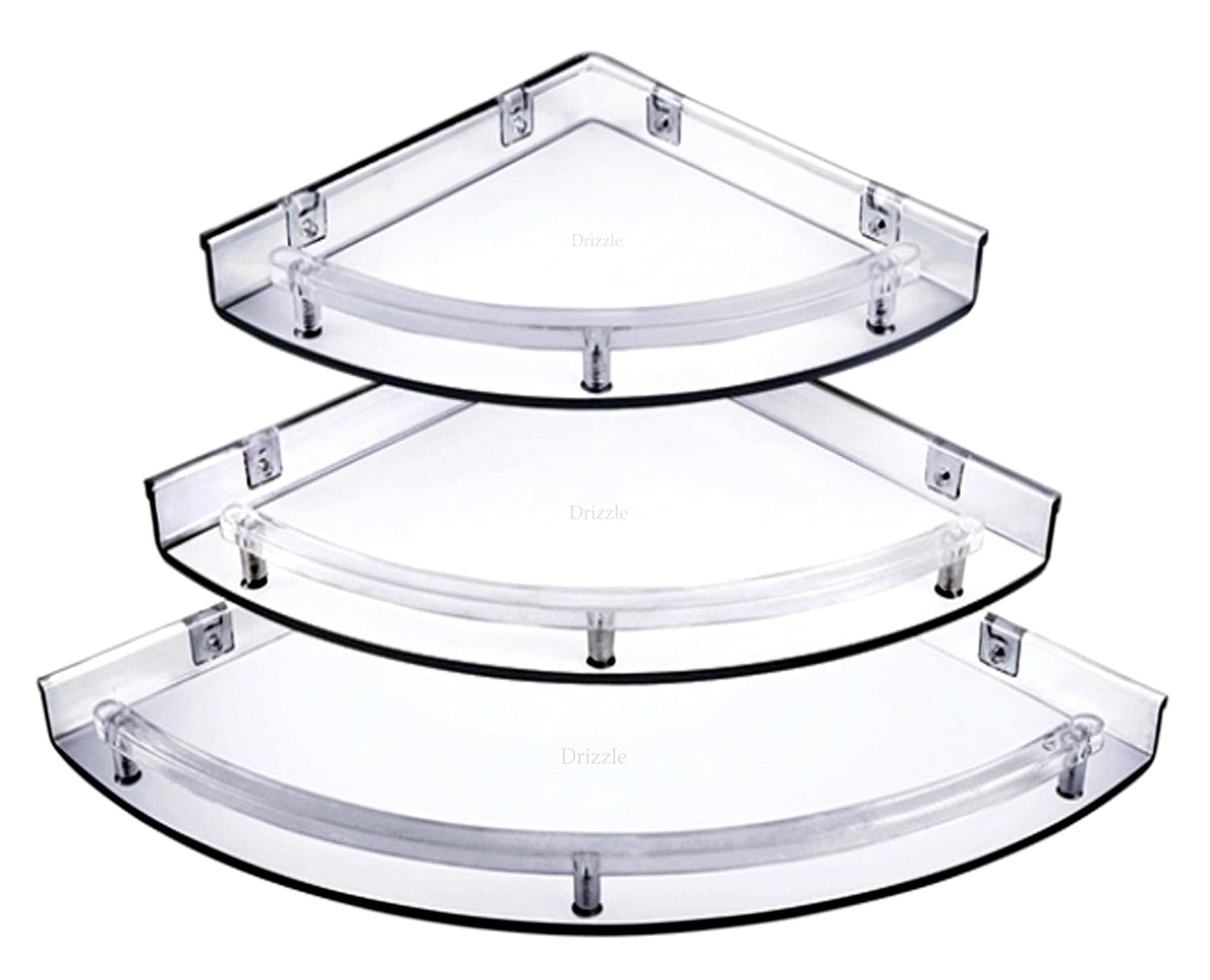 DRIZZLE ABS Corner Shelf Super Clear | Unbreakable Transparent Bathroom Shelves | Multipurpose Use (Size 7 inch, 9 inch, 11 inch) - Set of 1 (3 Pieces)