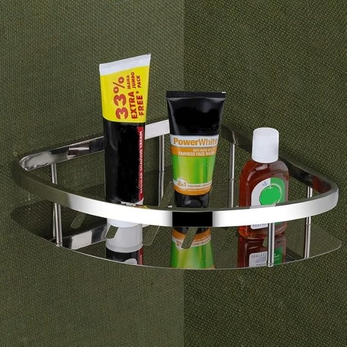 Stainless Steel Corner Shelf for Bathroom Wall | Toiletry Holder/Soap Stand/Kitchen Shelves/Wall Mounted Storage Organizer/Rack for Shampoo & Bathroom Accessories (Pack of 1) - Image 3