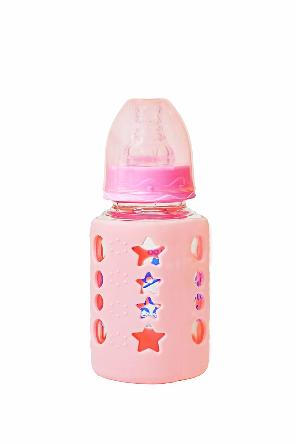 The Little Lookers High Borosilicate Glass Feeding Bottle for Baby/Feeder for Newborn | Super Soft Flow Control & Anti Colic Nipple for Infants/Toddlers - Pink (120ml) - Image 2