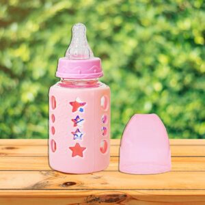 The Little Lookers High Borosilicate Glass Feeding Bottle for Baby/Feeder for Newborn | Super Soft Flow Control & Anti Colic Nipple for Infants/Toddlers - Pink (120ml)