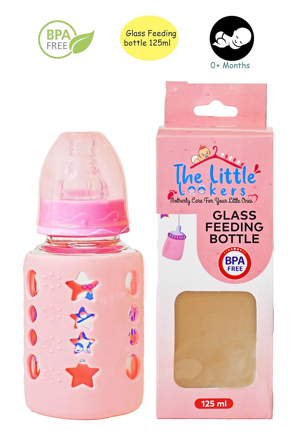 The Little Lookers High Borosilicate Glass Feeding Bottle for Baby/Feeder for Newborn | Super Soft Flow Control & Anti Colic Nipple for Infants/Toddlers - Pink (120ml) - Image 4