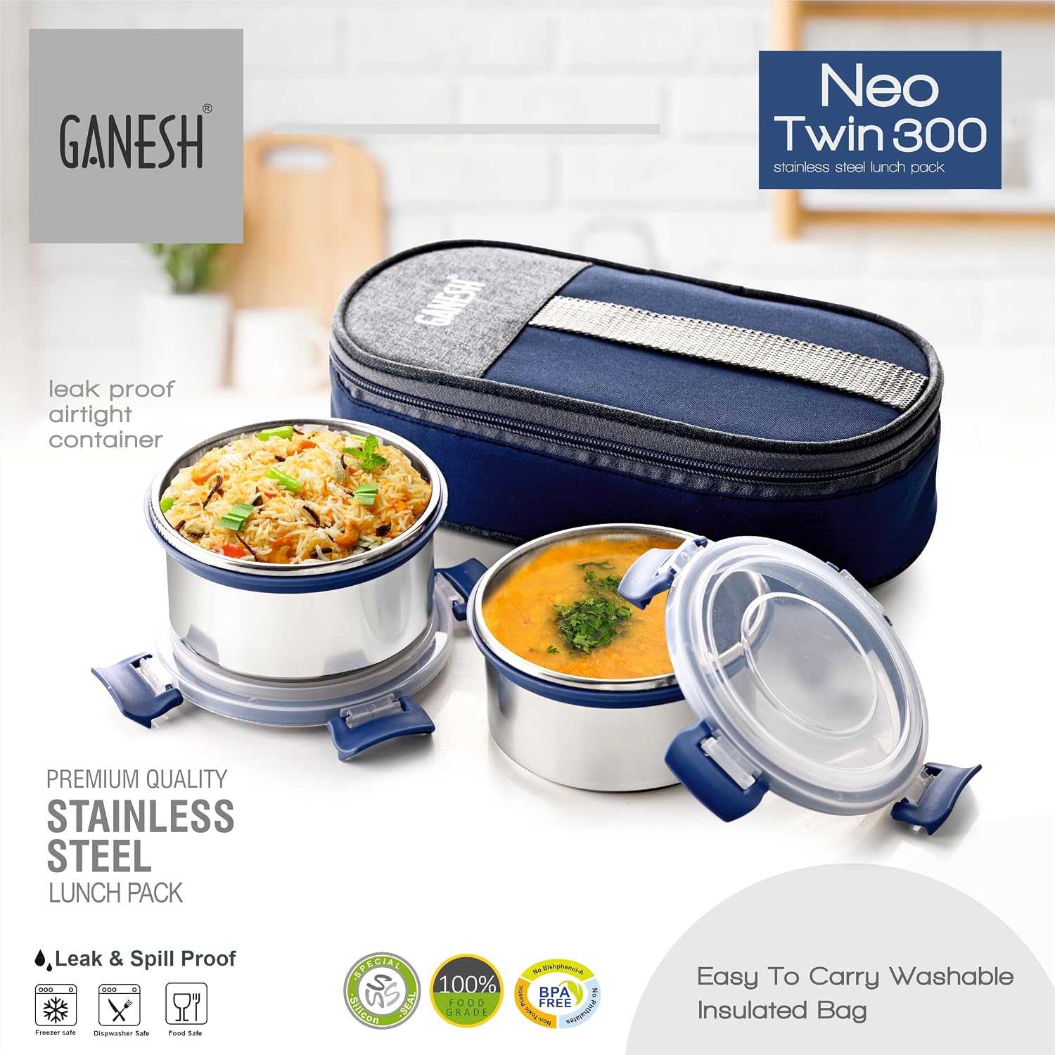 Ganesh Neo Twin Airtight & Leak Proof Container Lunch Box with Bag 300 ML - Image 5