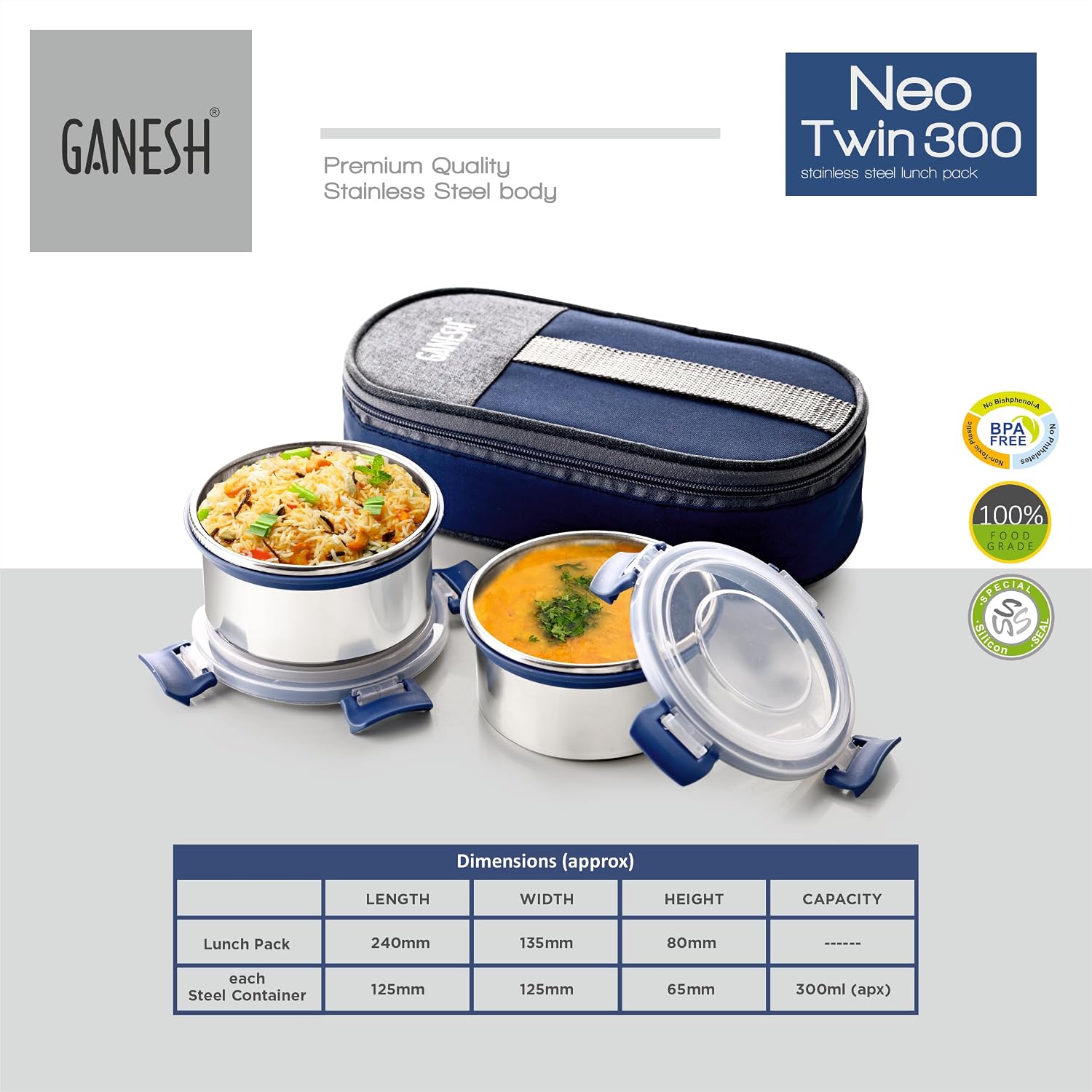 Ganesh Neo Twin Airtight & Leak Proof Container Lunch Box with Bag 300 ML - Image 4