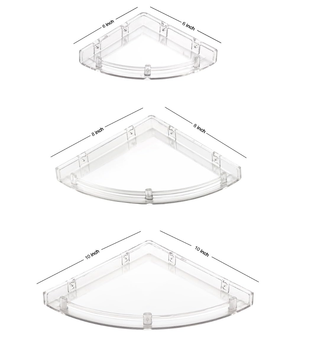 iSTAR Plastic Wall Mounted Corner Shelf for Bathroom Multipurpose Bathroom Accessories Organizer Shelves (6 inch, 8 Inch, 10 Inch, Pack of 3, White) - Image 4