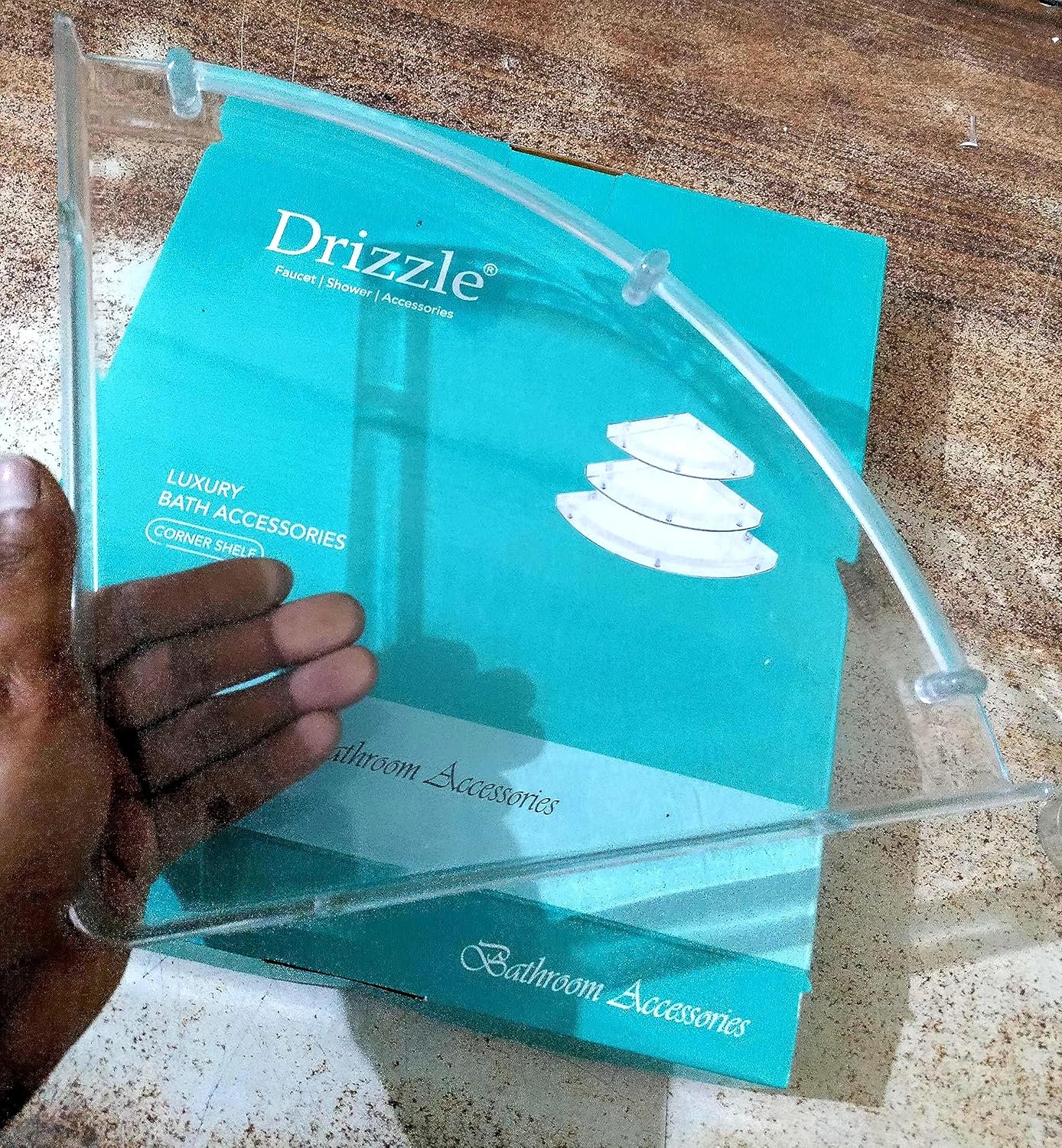 DRIZZLE ABS Corner Shelf Super Clear | Unbreakable Transparent Bathroom Shelves | Multipurpose Use (Size 7 inch, 9 inch, 11 inch) - Set of 1 (3 Pieces) - Image 3