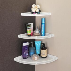 iSTAR Plastic Wall Mounted Corner Shelf for Bathroom Multipurpose Bathroom Accessories Organizer Shelves (6 inch, 8 Inch, 10 Inch, Pack of 3, White)